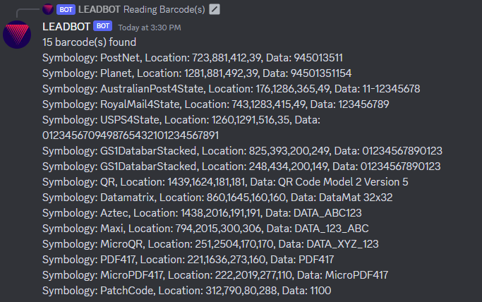 output from the barcode-read command