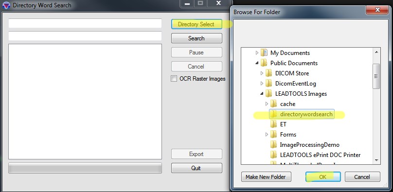 Directory Word Search Folder Selection