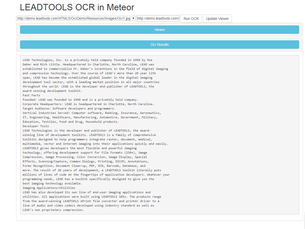 Meteor OCR Demo Screenshot Text from JPEG