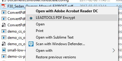 PDF Encrypter Explorer Integration Screenshot