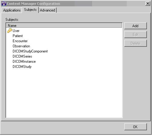 Context Manager Configuration Subject Tab