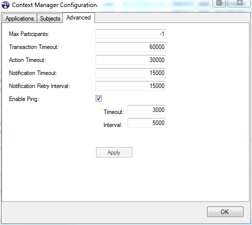 CCOW Context Manager Configuration Advanced Tab