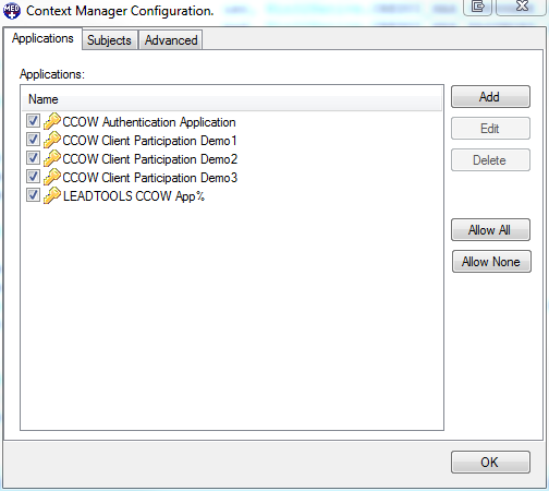 CCOW Context Manager Configuration Dialog