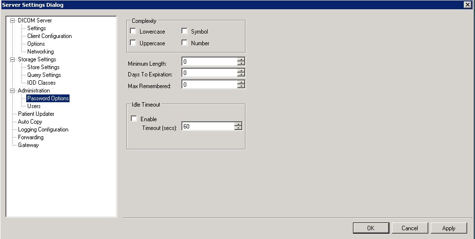 Administration Passwords Options