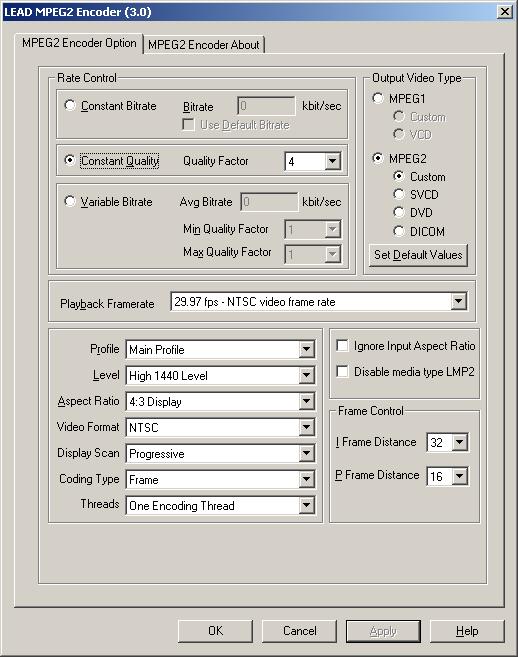 LEAD MPEG-2 Encoder property page