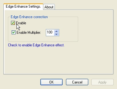Video Edge Enhance Filter property page Video Edge Enhance Filter property page