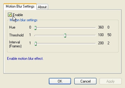 Video EFX Motion Blur Filter property page Video EFX Motion Blur Filter property page