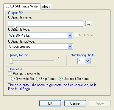 Still Image Writer property page Still Image Writer property page