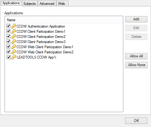 CCOW Context Manager Configuration Dialog