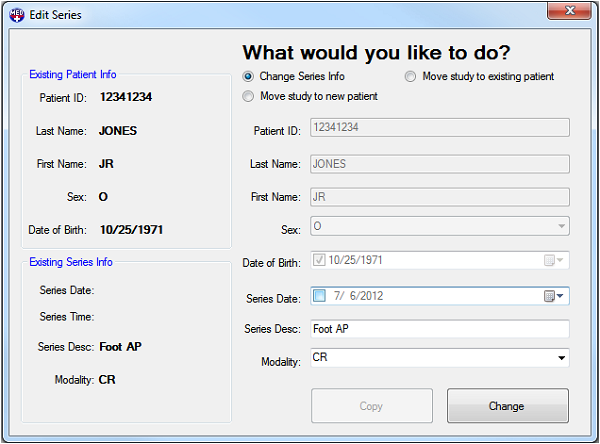 Patient Updater Edit Series Dialog Patient Updater Edit Series Dialog