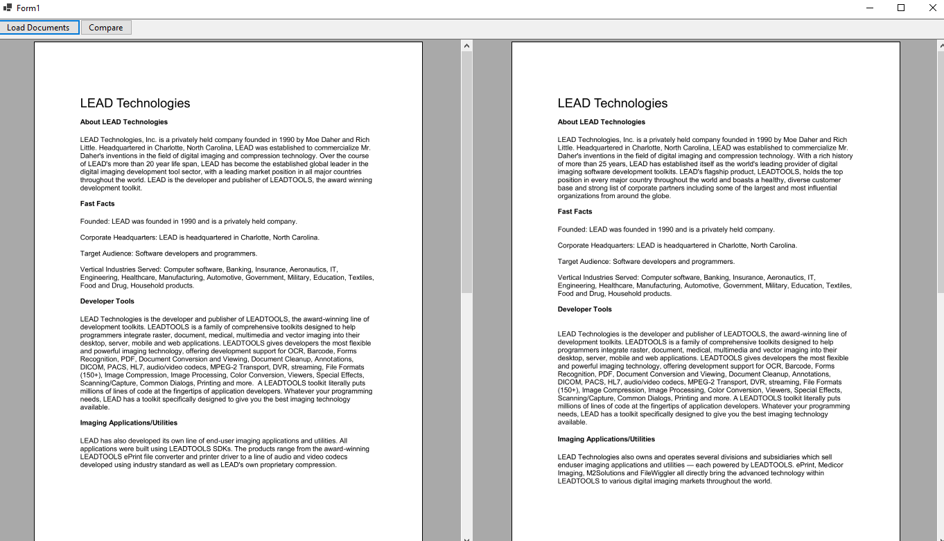 Documents loaded in the two viewers Documents loaded in the two viewers