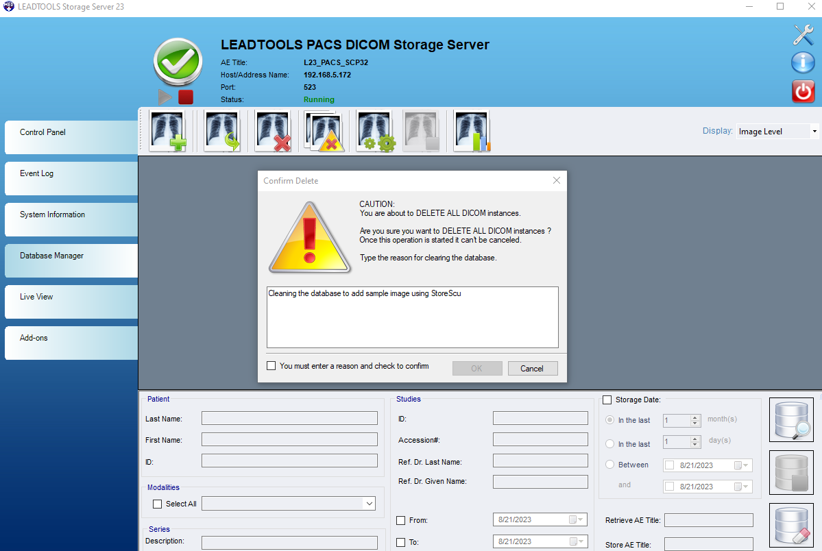 Empty Storage Server Database.