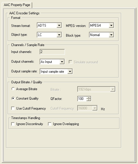 LEAD AAC Encoder property page