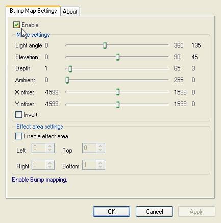 Video EFX Bump Map Filter property page