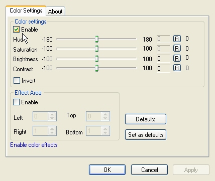 LEAD Video Color Filter property page