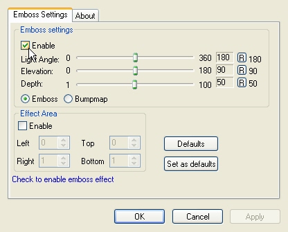 Video Emboss Filter property page