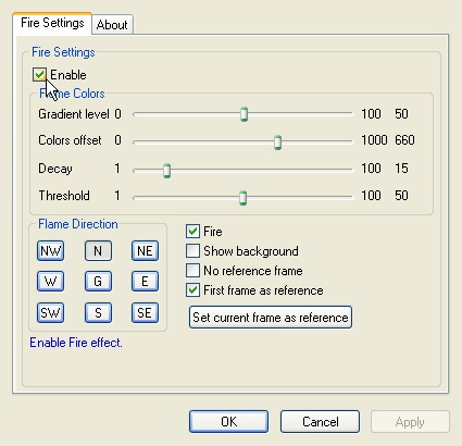 Video EFX Fire Filter property page