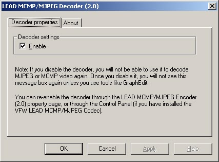 LEAD MCMP/MJPEG Decoder property page