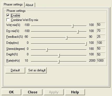 LEAD Audio Phaser Filter property page