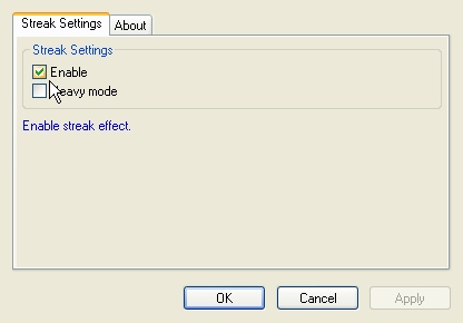 Video EFX Streak Filter property page