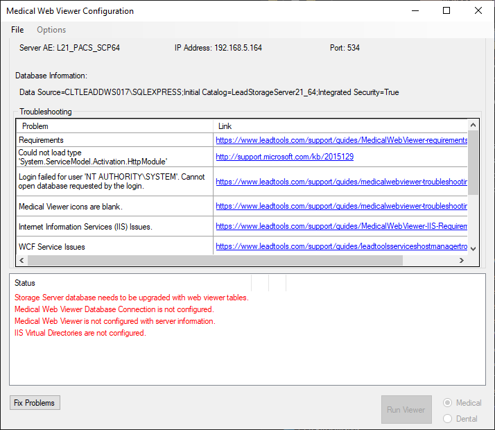 Medical Web Viewer Configuration Dialog Box