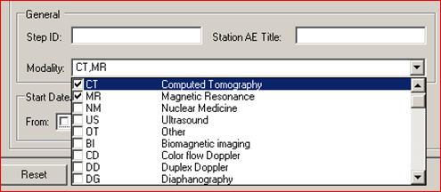 Modality Checked Drop Down