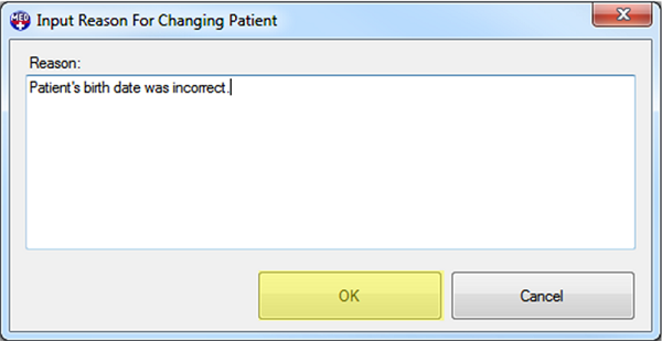 Patient Updater Patient Changed Reason OK Button