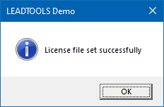 Dialog box message validating license is set correctly