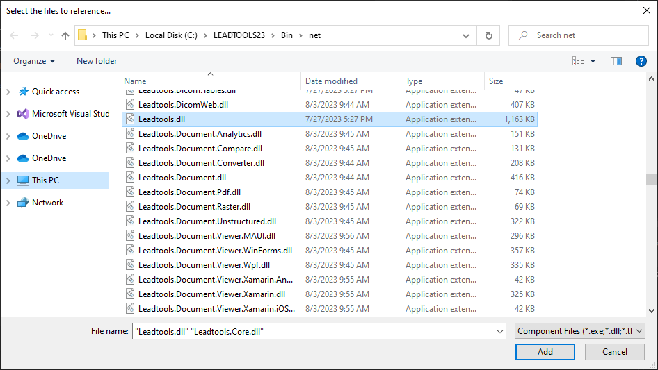 Selecting Leadtools.dll to add