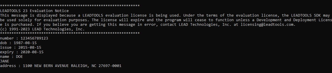 Extracted license information displayed to the console.