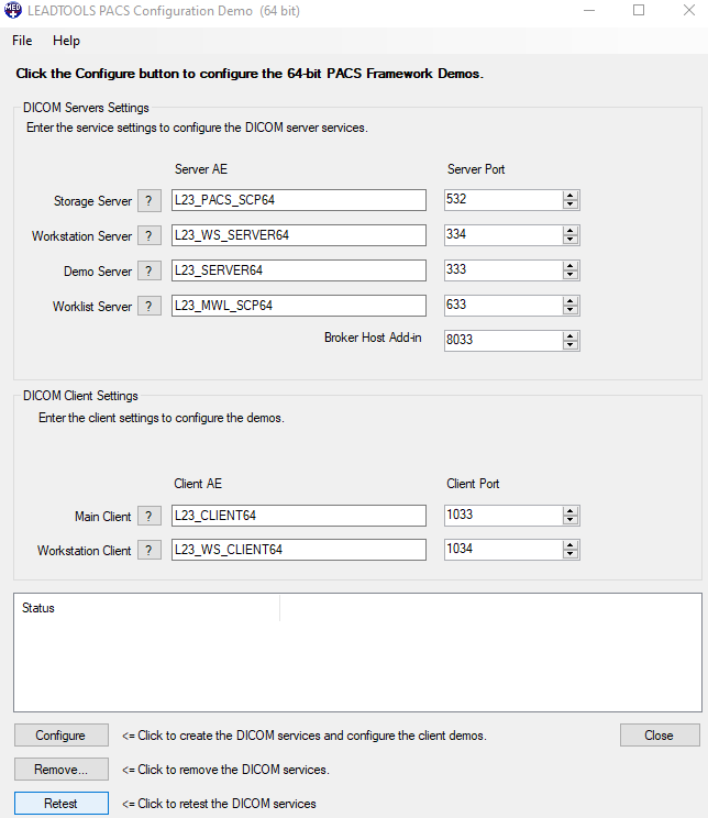 Screenshot of PACS Config Demo.