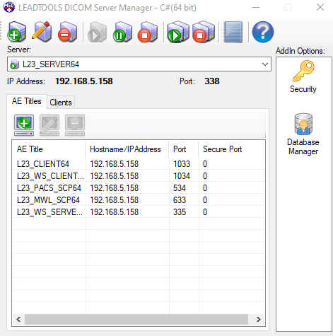 Image showcasing what the DICOM Server Manager looks like