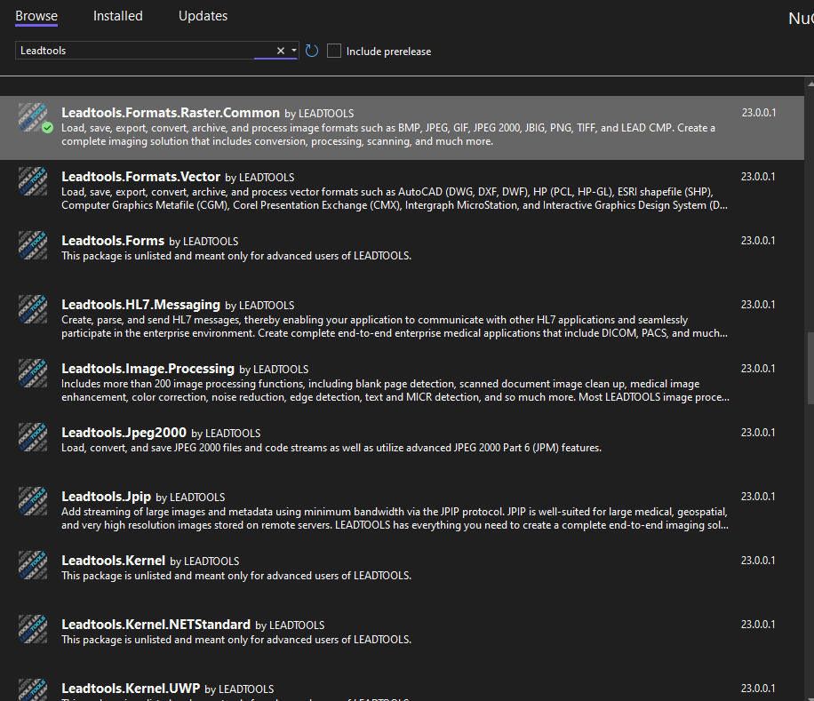 Installing LEADTOOLS NuGet packages