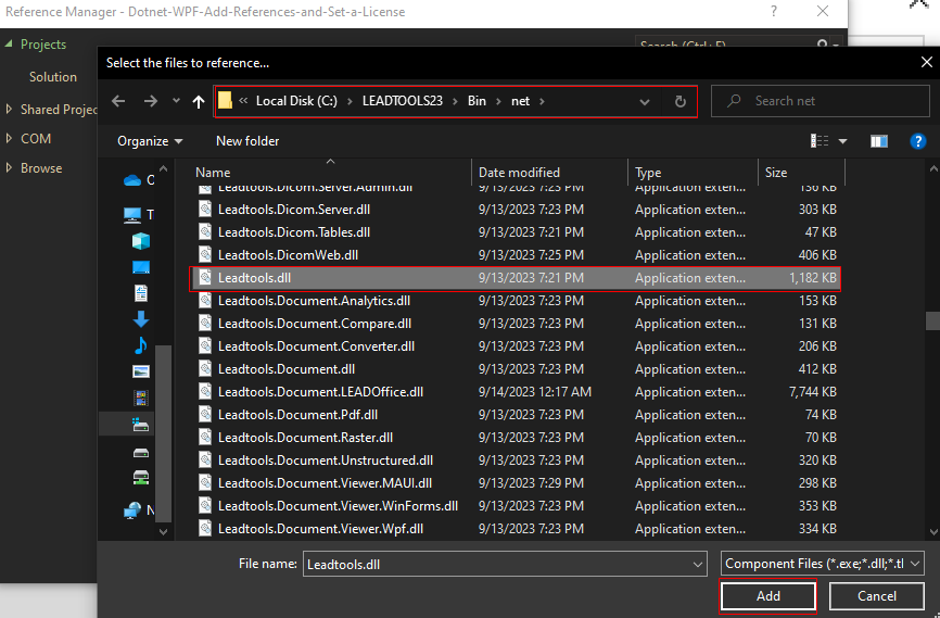 Adding reference to Leadtools.dll.