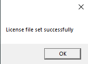 Message box indicating license has been set successfully.