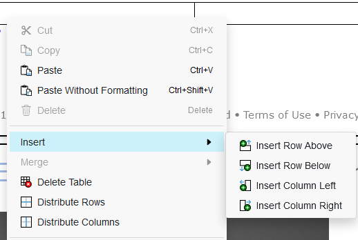 Edit the table format from right-clicking the selected area.