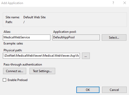 Add application dialog box and settings.