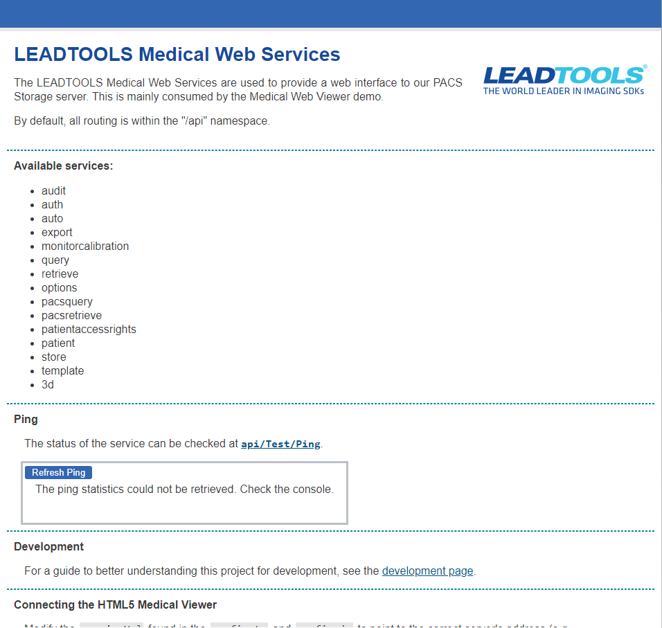 LEADTOOLS ASP medical web service running successfully