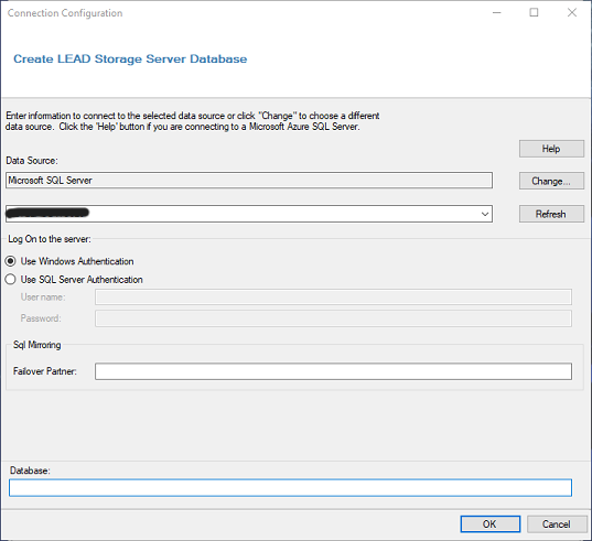 Create LEAD storage server database.