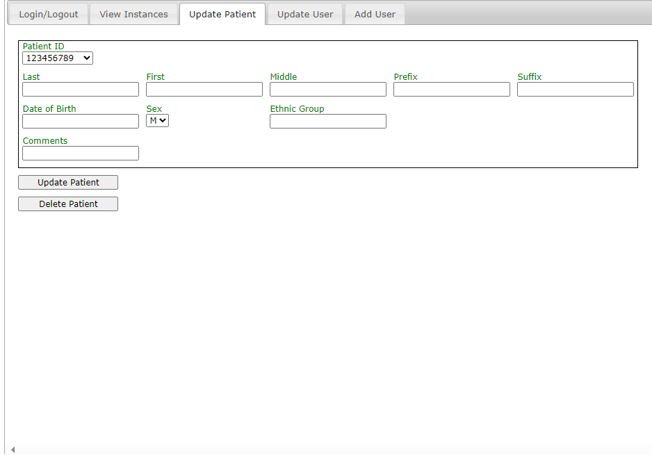 Screenshot of Update Patient Tab.
