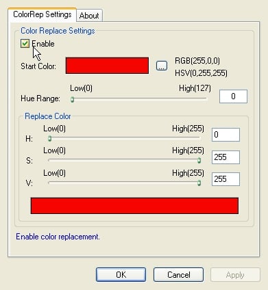 LEAD Video Color Replacement property page