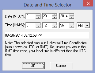 Date and Time Selector dialog
