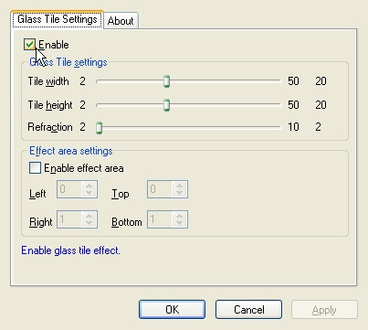 Video EFX Glass Tile Filter property page