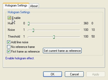 Video EFX Hologram Filter property page