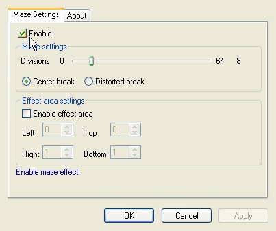 Video EFX Maze Filter property page