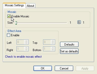 Video Mosaic Filter property page