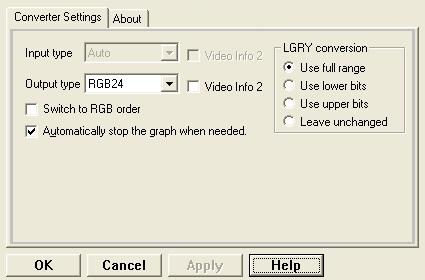 Video RGB Converter property page