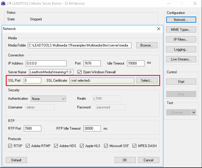 LTMS Set SSL Port