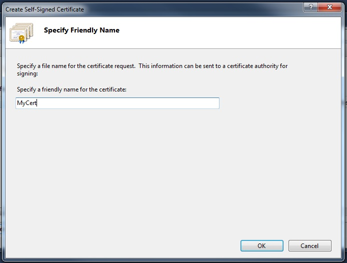 The Create Self-Signed Certificate Dialog