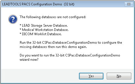 LEADTOOLS PACS Configuration Demo Message Box